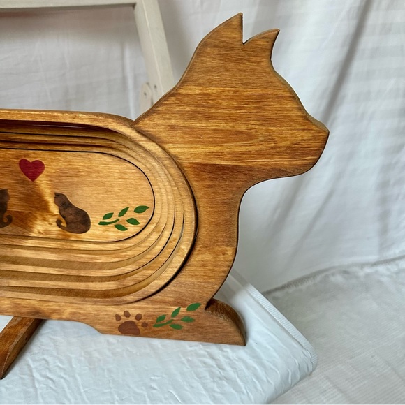 Vintage 80s Wooden Collapsible Folding CAT basket - Picture 4 of 10